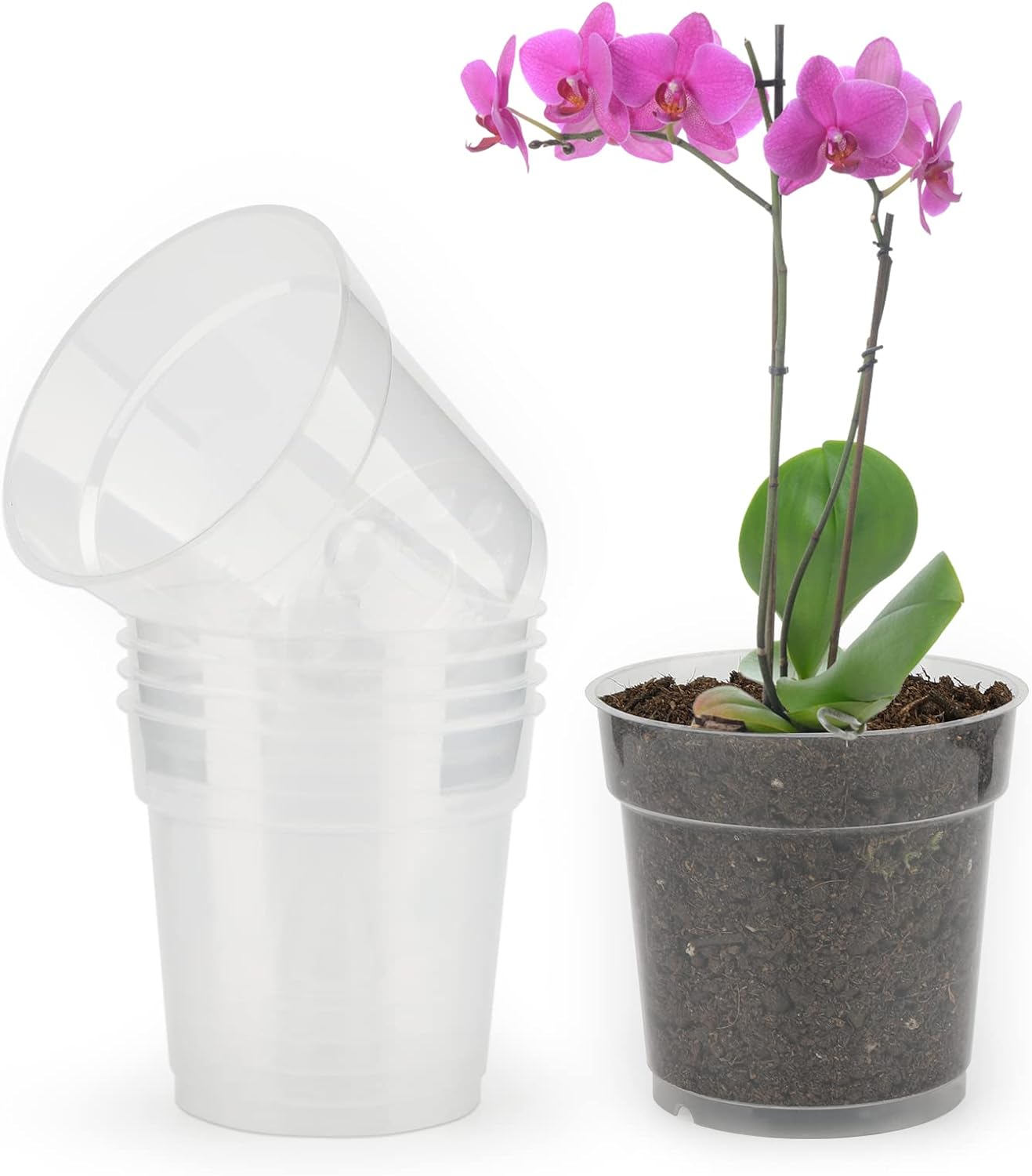 Transparent Pots/ Clear Pots / Orchids Pots Clear / Plastic Pots Clear / Transparent Pots for Indoor Plants / Transparent Nursery Flower Pots for Indoor Orchid Repotting / 12.7 cm